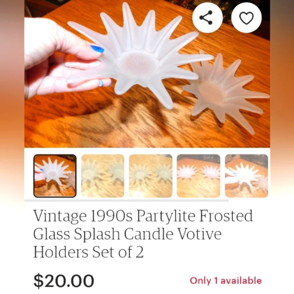Vintage 1990 Partylite Frosted Glass, Splash votive candle holder  (1 pc.)